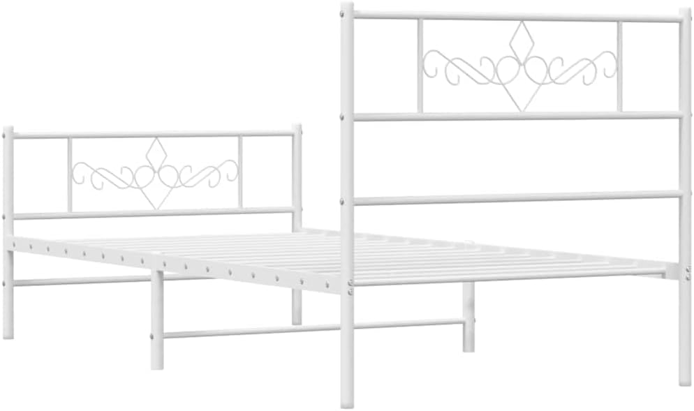 Twin Bed Frame Single Size Modern Metal Platform Bed Frame White Rectangular Sturdy Support for Bedroom Guest Room Small Spaces