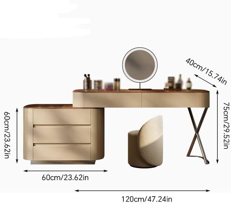 Makeup Vanity Dressing Table with Side Cabinet Corner Dressing Table Bedroom Dressing Table Desk Office Desk Wooden Vanity