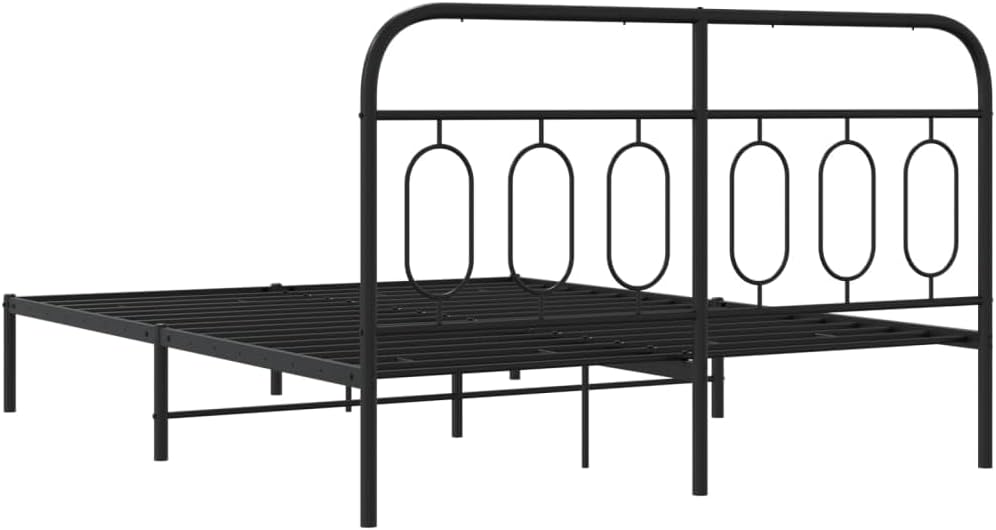 Queen Bed Frame with Headboard Black 59.1'x78.7' Steel Platform Bed Frame Sturdy Metal Bedframe for Bedroom, Guest Room, Durable Support & Underbed Storage Space