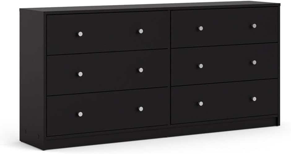 Home Square 4-Pc Scandinavian Design Bedroom Furniture Set with 3-Drawer Chest, 6-Drawer Double Dresser & Two 1-Drawer Nightstands, Plastic Pewter Handles and Smooth Glides, in Black