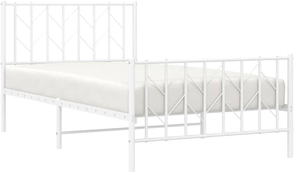 Metal Bed Frame with Footboard Twin Size White Sturdy Steel Platform Bed Frame with Underbed Storage Space and Easy Assembly for Bedroom Guest Room