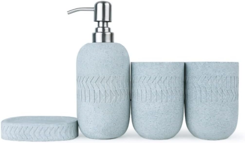 Vanity Bathroom Decor, Bathroom Accessory Set 4 Piece Bath Ensemble Nordic Triangle Pattern Bath Set Wash Decoration for Gift Housewarming Gift(Green)