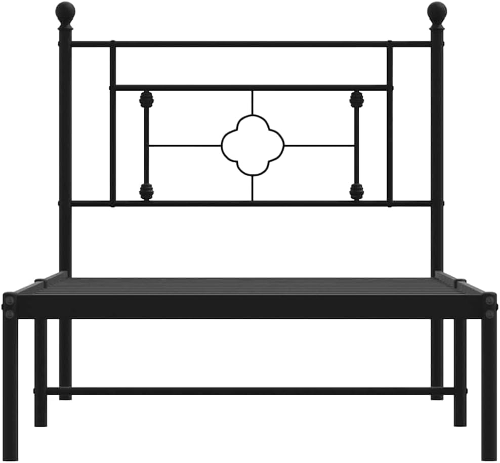 Metal Bed Frame with Headboard Black Steel Platform Bed Frame Sturdy Queen Size 39.4'x78.7' Underbed Storage Space for Bedroom Guest Room