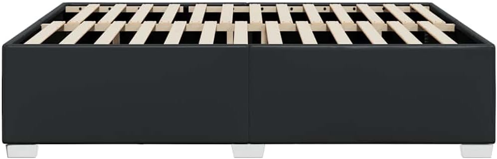 Black Faux Leather Queen Bed Frame Rectangular Engineered Wood Base Modern Matte Finish for Standard Mattress Support Durable Bedroom Furniture