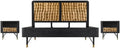 Armen Living Saratoga 3 Piece King Bedroom Set in Black Acacia Wood and Rattan