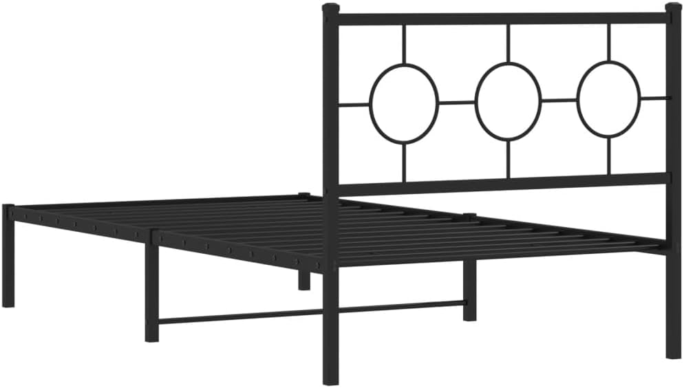 Metal Bed Frame with Headboard Black Steel Platform Bed Frame 39.4'x78.7' Queen Size Sturdy Bedframe with Underbed Storage Space for Bedroom Furniture