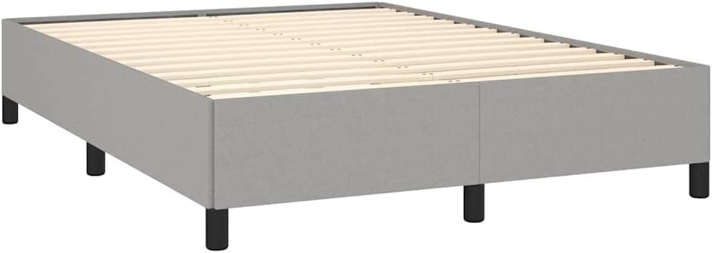 Light Grey Polyester Plywood Engineered Wood Full Bed Frame with Breathable Fabric and Sturdy Wooden Slats for Modern Bedroom Decor
