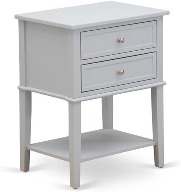 East West Furniture NL19K-2VL14 3 Piece King Size Bedroom Set - Button Tufted Wood Bed - Linen white Velvet Fabric Upholstered Headboard and an Urban Gray Finish Nightstand