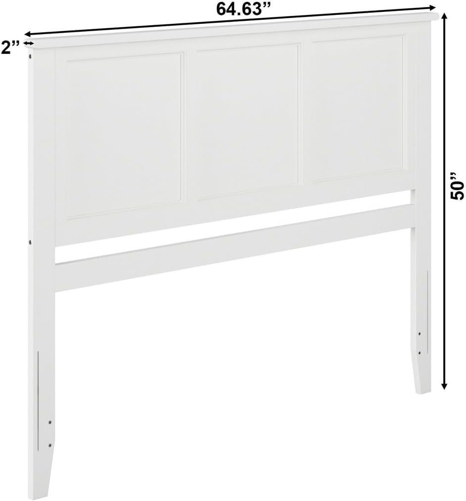 HomeStock Victorian Headboard with USB Charger Wood Panel Design Metal Bed Frame Compatible White/Queen