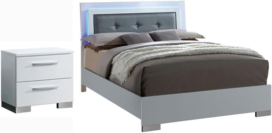 Furniture of America FOA Rayland 2pc Glossy White Wood Bedroom Set - King + Nightstand