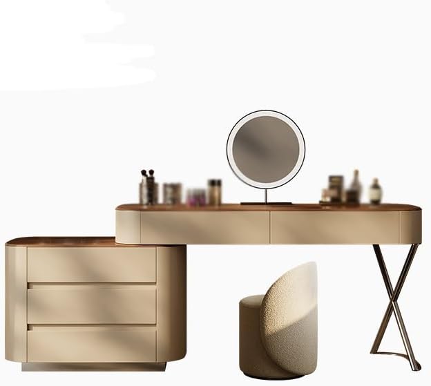 Makeup Vanity Dressing Table with Side Cabinet Corner Dressing Table Bedroom Dressing Table Desk Office Desk Wooden Vanity