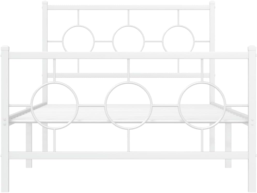 Twin Bed Frame Metal Platform with Footboard White 39.4'x78.7' Sturdy Steel Construction Underbed Storage Space for Bedroom Guest Room