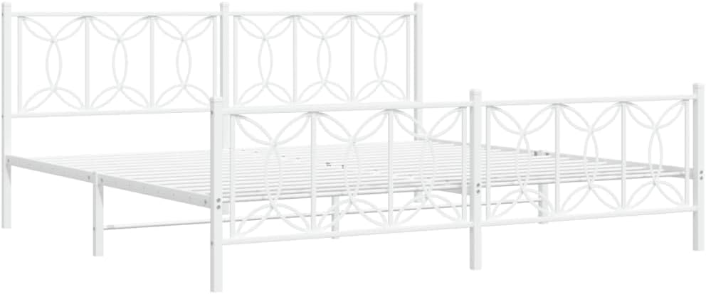 Metal Platform Bed Frame with Footboard White 76'x79.9' King Size Steel Frame Sturdy Bedframe with Underbed Storage Space for Bedroom Furniture