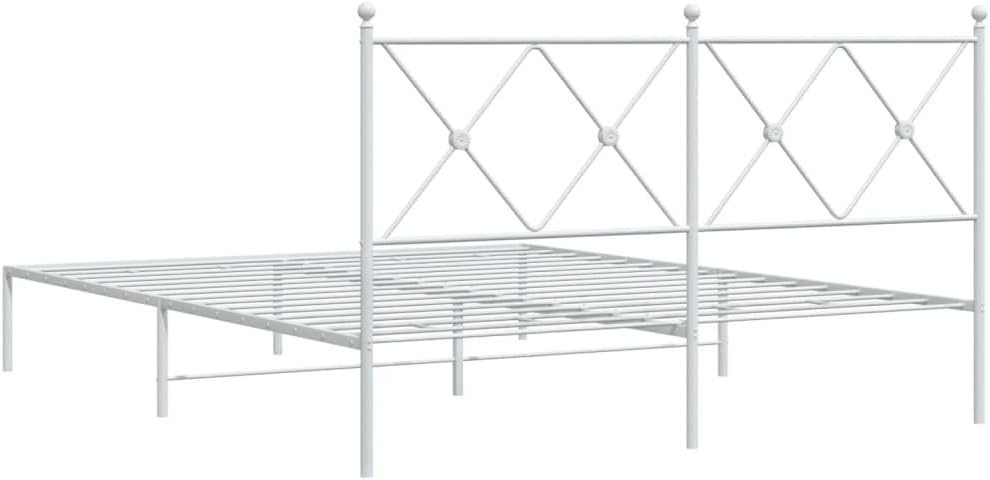 King Size Bed Frame with Headboard, White Powder-Coated Steel Modern Platform Bed Frame, Sturdy Metal for Mattress, Minimalist Design, Easy Assembly