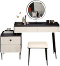 Vanity Benches Dresser Bedroom Modern Minimalist Makeup Table All-in-one Storage Cabinet with LED Round Mirror and Stool (Color : A)