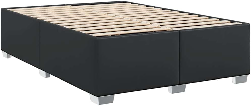 Black Faux Leather Queen Bed Frame Rectangular Engineered Wood Base Modern Matte Finish for Standard Mattress Support Durable Bedroom Furniture