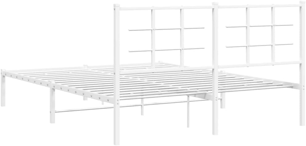 King Size Bed Frame with Headboard, White Powder-Coated Steel, 4-Piece Set, Modern Minimalist Design, Durable Construction, Storage Solutions, Breathable Material, Easy