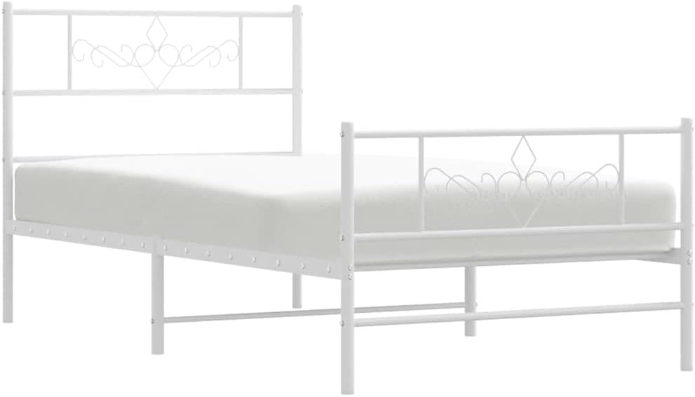 Twin Bed Frame Single Size Modern Metal Platform Bed Frame White Rectangular Sturdy Support for Bedroom Guest Room Small Spaces