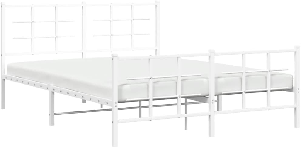 White Metal King Size Bed Frame Heavy-Duty Steel Construction Rectangular Modern Sleek Finish for Bedroom Furniture