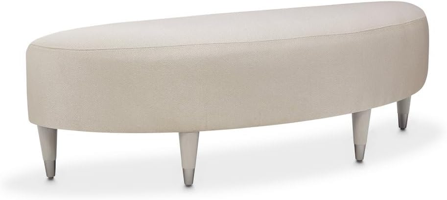 Michael Amini Eclipse Blue Bed Bench Solid & Manufactured Wood Frame Upholstered Ivory Polyester Seat Poplar Wood Base Comfortable Seating for Bedroom or Entryway