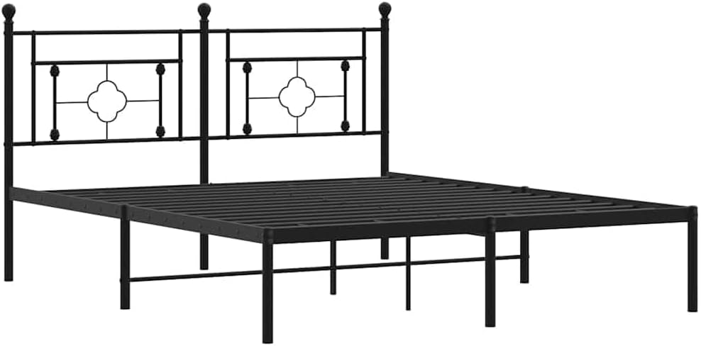 Metal Bed Frame with Headboard Black Queen Size 59.1'x78.7' Platform Bed Frame Sturdy Steel Construction Underbed Storage for Bedroom Furniture
