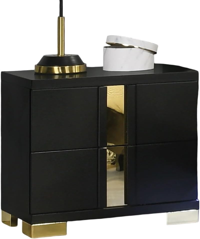 Black 3pc Bedroom Set King Size Bed w LED 2X Nightstands Mattress Ready Furniture Acrylic Trim