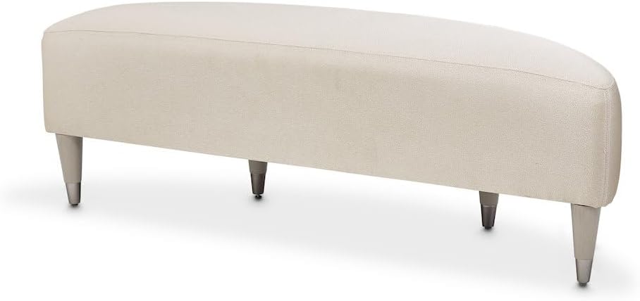 Michael Amini Eclipse Blue Bed Bench Solid & Manufactured Wood Frame Upholstered Ivory Polyester Seat Poplar Wood Base Comfortable Seating for Bedroom or Entryway