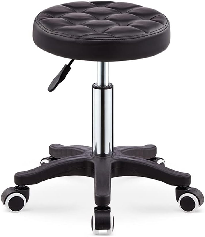 Adjustable Height Stool with 5 Wheels/Soft Sponge,Nylon Base PU Leather Bar Stool Shop Stool,Hydraulic Rolling Swivel Salon Stool,Massage Spa Tattoo Counter Stools Black（Black1）
