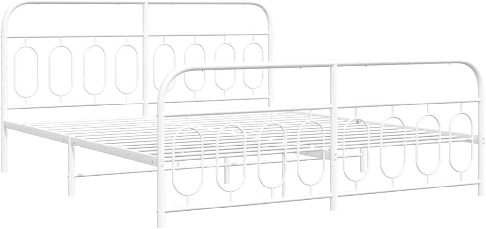 King Metal Bed Frame with Footboard White 76'x79.9' Steel Platform Bed Frame with Underbed Storage Space for Bedroom Furniture