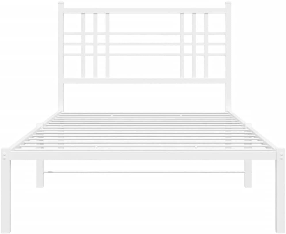 Metal Bed Frame with Headboard Twin Size White 39.4'x78.7' Steel Platform Base Underbed Storage Space Sturdy Bedframe for Bedroom Furniture