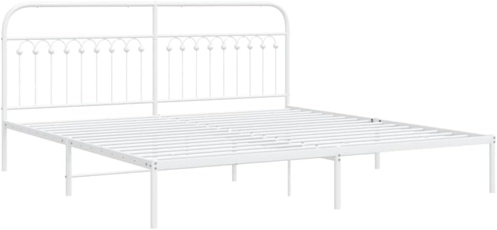 White Steel Full Bed Frame with Headboard, Rectangular Traditional Design, Sturdy Metal Construction and Easy Assembly, 4-Piece Bed Frame Set for Bedroom