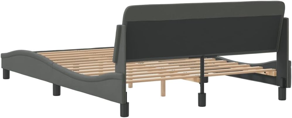 Queen Upholstered Platform Bed Frame Dark Gray Fabric Modern Bedframe with Headboard for Bedroom Furniture, No Mattress Needed