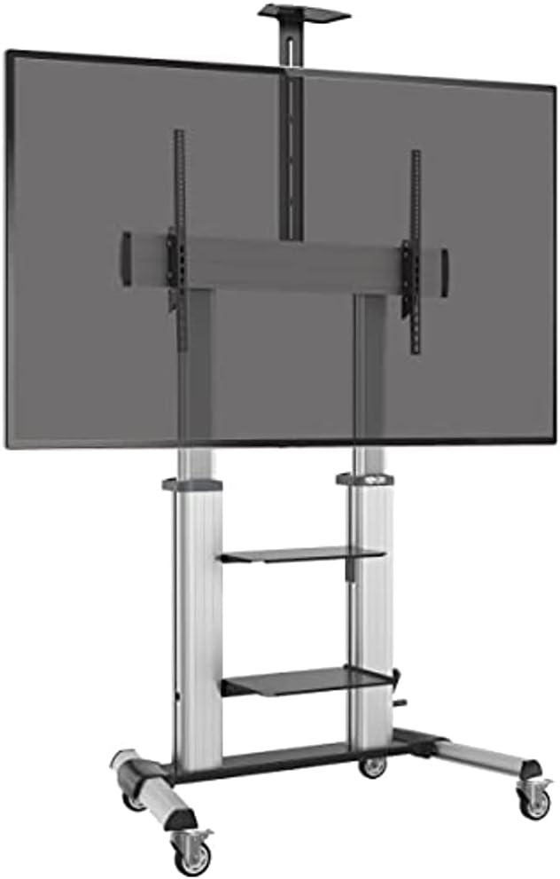 Tripp Lite Mobile TV Stand with Height-Adjusting Microbrial Resistant Crank Handle, LED/OLED/LCD Flat Screen Monitors, 60' – 100' Televisions, Shelf & Locking Wheels, 5-Year Warranty (DMCS60100XXCK)