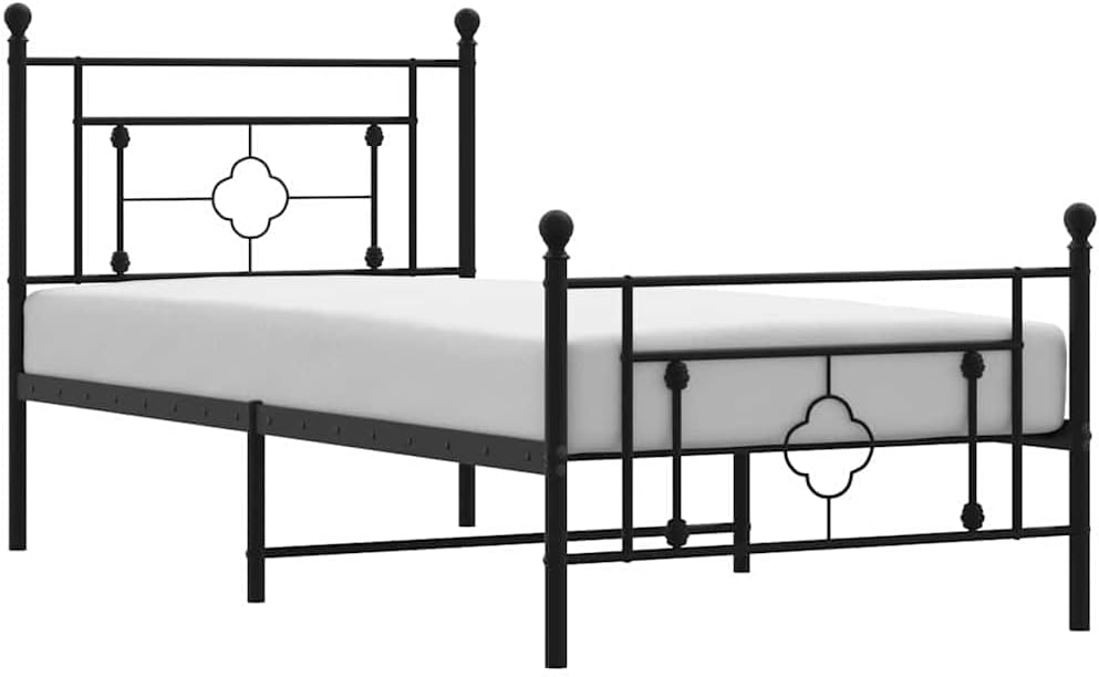 Twin Metal Bed Frame with Footboard Black Sturdy Steel Platform Bed Frame Underbed Storage Space No Mattress Needed for Bedroom