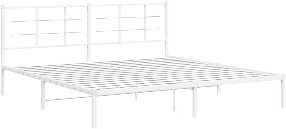 Metal Bed Frame with Headboard White King Size 76'x79.9' Steel Platform Bed Frame with Underbed Storage Space for Bedroom Furniture