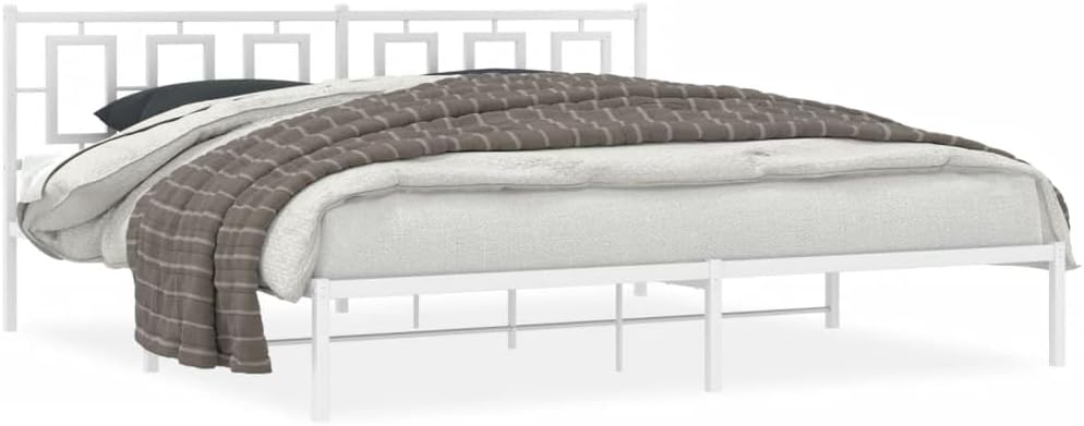 Metal Bed Frame with Headboard White Queen Platform Bed Frame 76'x79.9' Steel Construction Underbed Storage Space Sturdy Bedframe for Bedroom Furniture