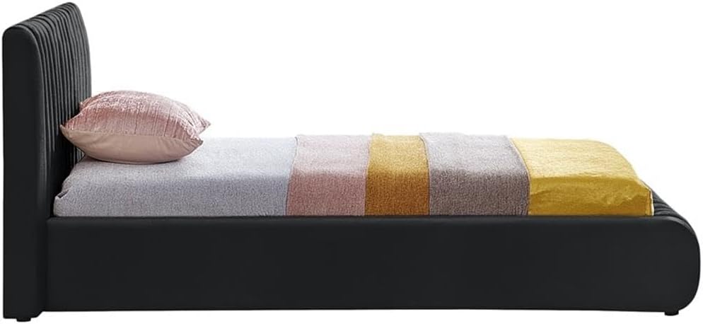 Pemberly Row Contemporary Velvet Twin Bed, 53' W x 86' D x 38' H, Deep Channel Tufted Rich Black Upholstery, Padded Headboard, Luxury Modern Bedroom Furniture