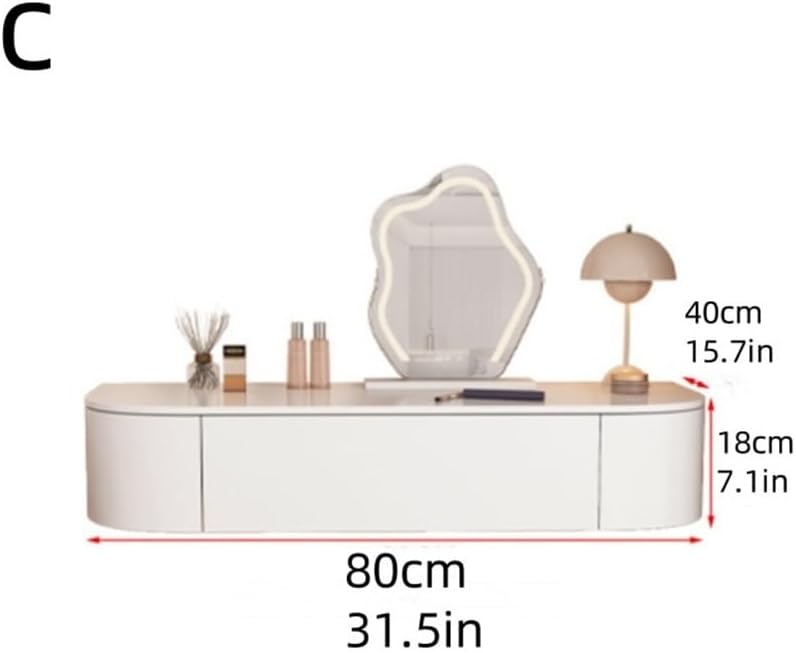 Corner Floating Desk with Drawers, Floating Vanity Makeup Table, Small Wall Mounted Floating Dressing Table, Modern White Vanity for Bedroom, Bathroom(C)