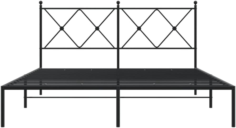 Black Powder-Coated Steel King Bed Frame Rectangular 4-Piece Set, Sturdy Metal Platform with Modern Design for Bedroom, Easy Assembly, Durable Construction, Spacious Support