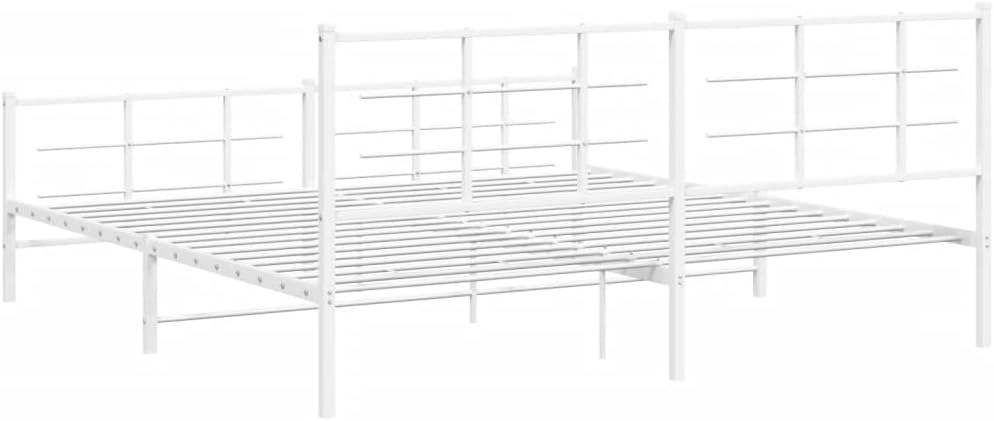 White Powder-Coated Steel Full Bed Frame Rectangular Modern Sturdy Platform with Easy Assembly and Durable Construction for Adults and Guest Rooms Sleek Contemporary Design