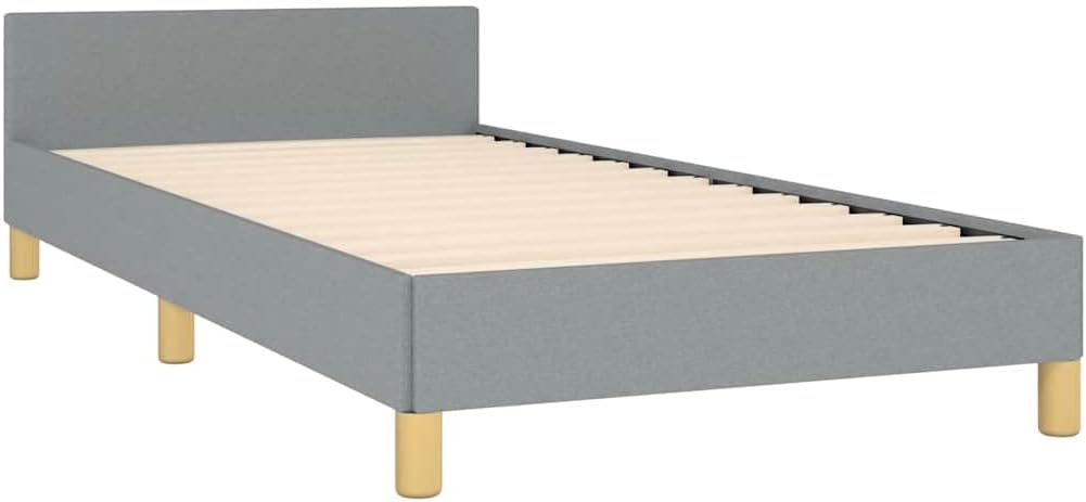 Light Grey Twin Bed Frame with Headboard, Upholstered Modern Platform Bed with Slats for Enhanced Airflow and Comfort, Durable Polyester Fabric and Plywood Construction, Easy