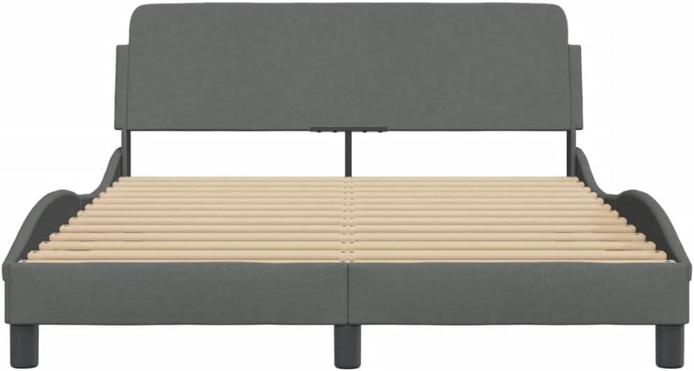 Queen Upholstered Platform Bed Frame Dark Gray Fabric Modern Bedframe with Headboard for Bedroom Furniture, No Mattress Needed