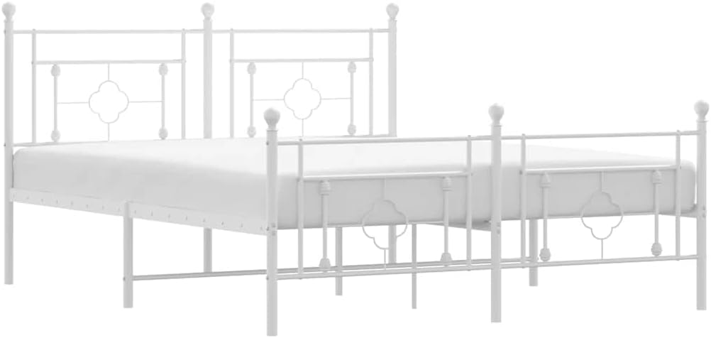 White Powder-Coated Steel King Size Bed Frame with Underbed Storage, Modern Metal Platform Bed Frame for Bedroom Furniture, Contemporary Design and Easy Assembly