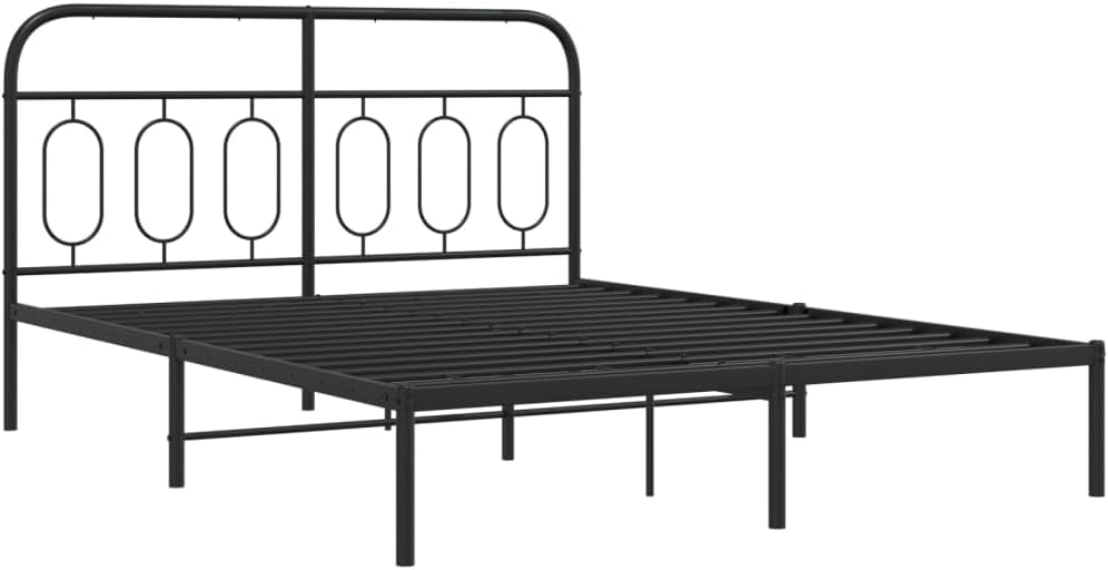 Queen Bed Frame with Headboard Black 59.1'x78.7' Steel Platform Bed Frame Sturdy Metal Bedframe for Bedroom, Guest Room, Durable Support & Underbed Storage Space