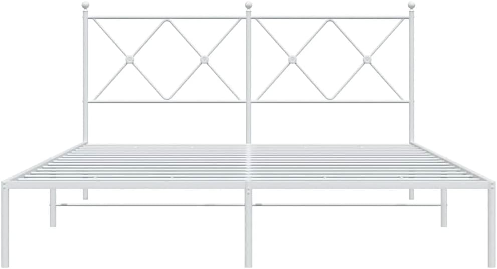 King Size Bed Frame with Headboard, White Powder-Coated Steel Modern Platform Bed Frame, Sturdy Construction and Minimalist Design for Spacious Bedroom, Easy Assembly Included