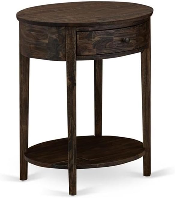 East West Furniture GB28K-1HI07 2-Piece Granbury Bedroom Set with Button Tufted King Bed and 1 Distressed Jacobean Bedroom Nightstand - Brown faux Leather with Brown Texture and Black Legs