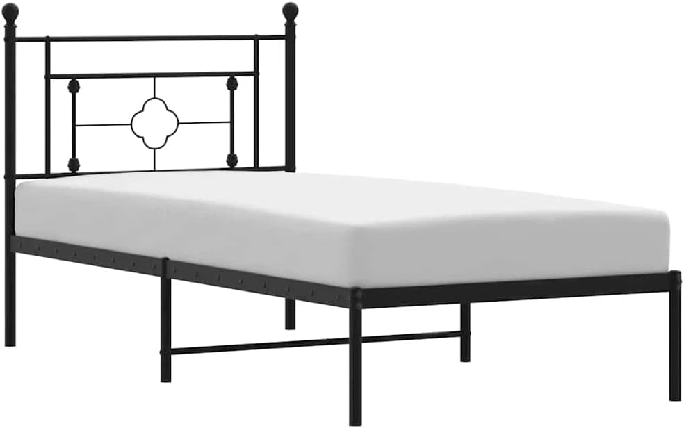 Metal Bed Frame with Headboard Black 39.4'x78.7' Steel Platform Bedframe Underbed Storage Space Sturdy Bed Base No Box Spring Needed for Bedroom Guest Room