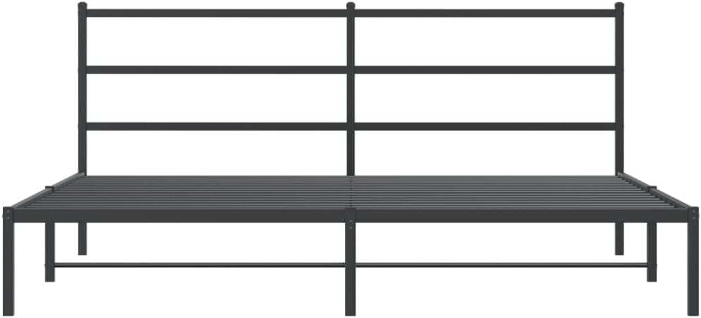 Modern Full Bed Frame with Sleek Headboard, Black Powder-Coated Steel Platform for Mattress Support, 4-Piece Sturdy Metal Frame Set for Bedroom, Durable Construction and Easy