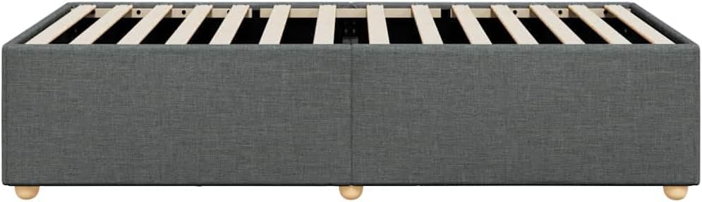 Twin XL Bed Frame Dark Grey 100% Polyester Plywood Engineered Wood Modern Upholstered Platform with Built-in Slats for Mattress Support