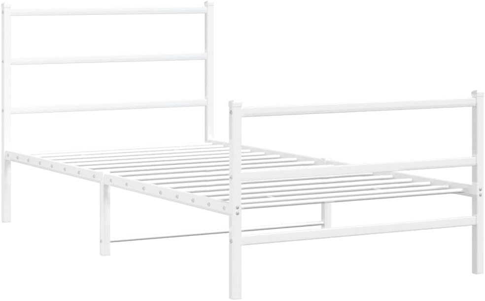 Twin Bed Frame White Steel Rectangular Modern Design with Headboard and Footboard Sturdy Metal Structure for Bedroom